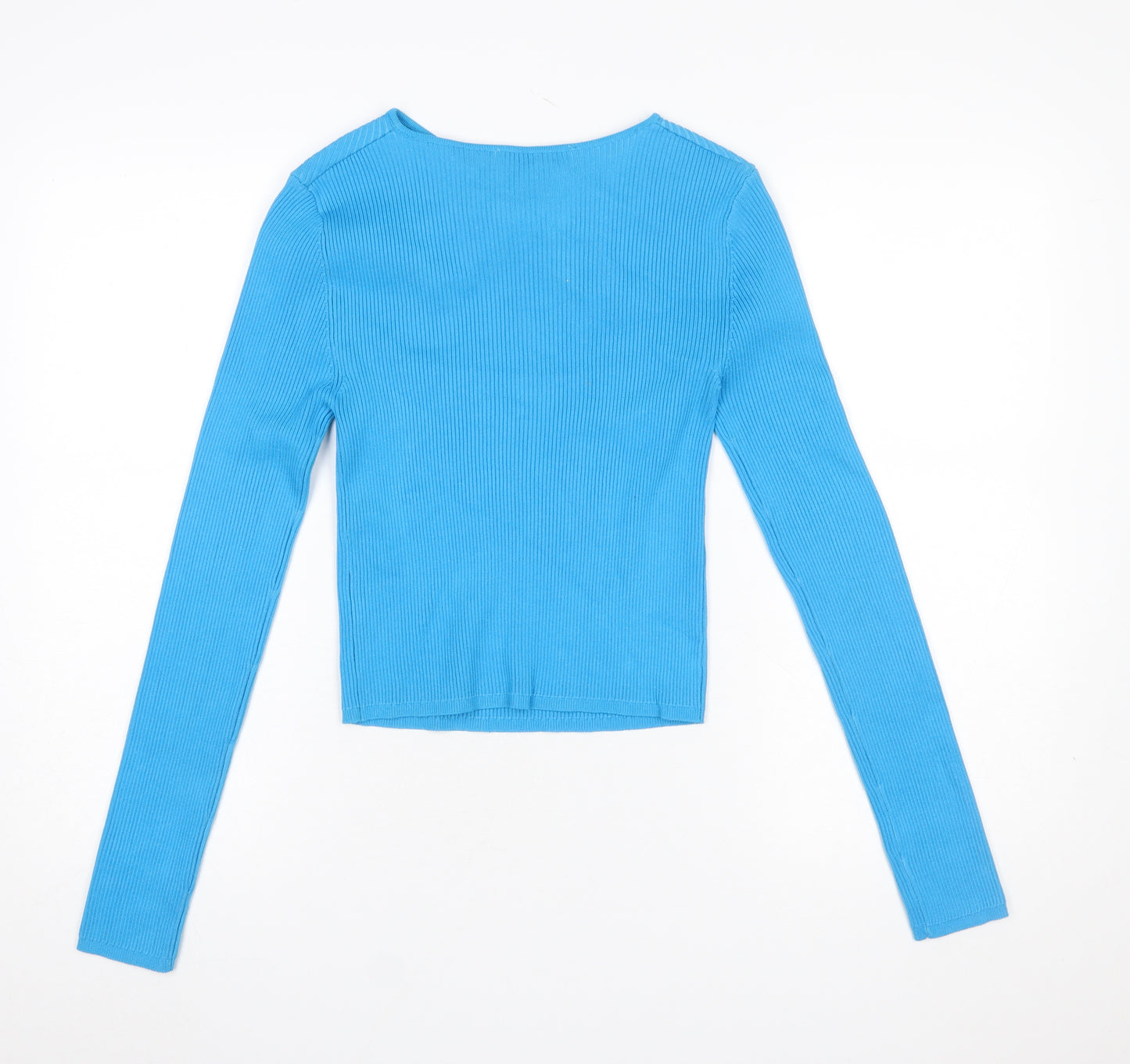 Zara Women Blue Slim Fit Bow Front Knit Pullover Jumper Size 12
