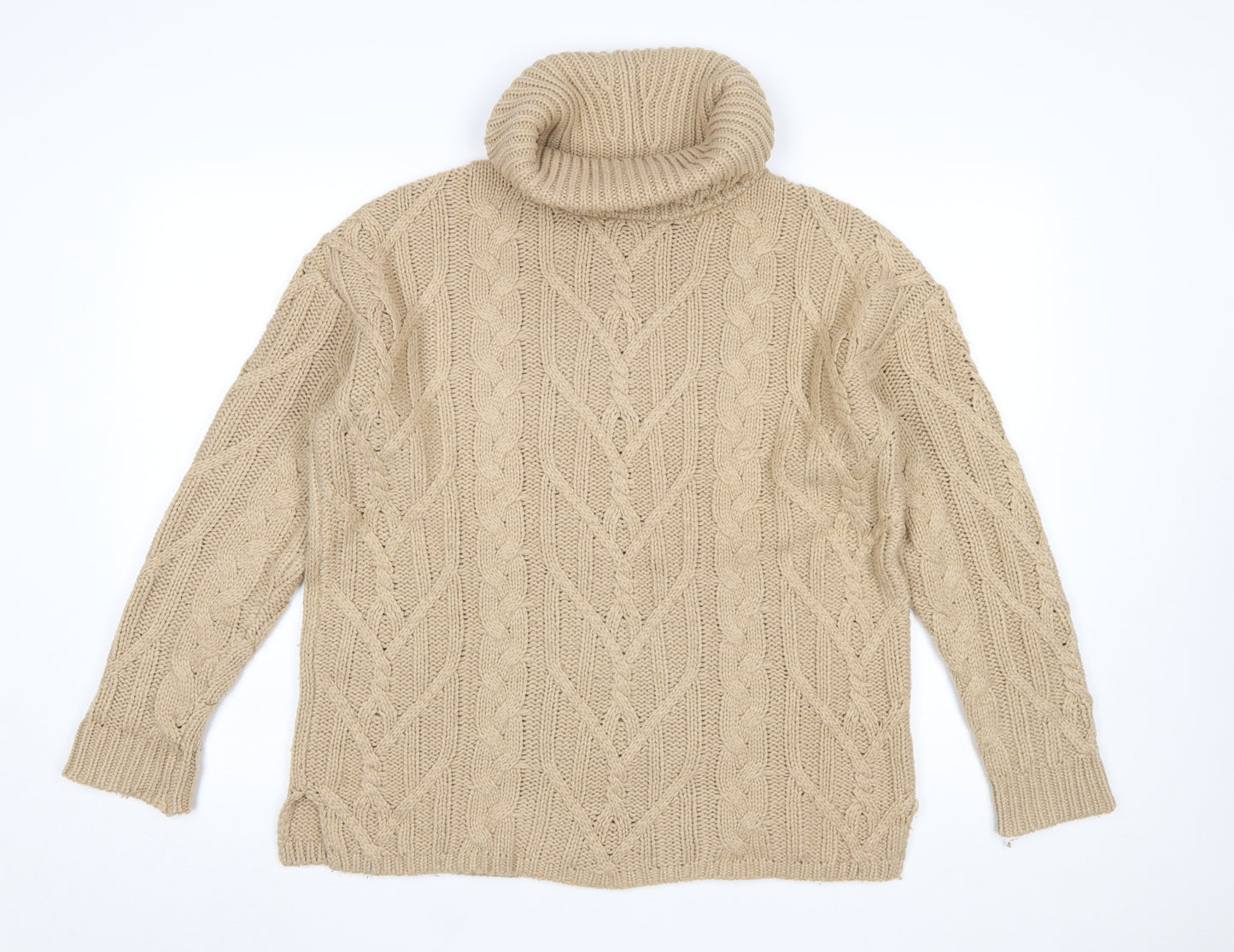 Cotton Traders Women Beige Size 14 Cable Roll Neck Jumper