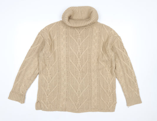 Cotton Traders Women Beige Size 14 Cable Roll Neck Jumper