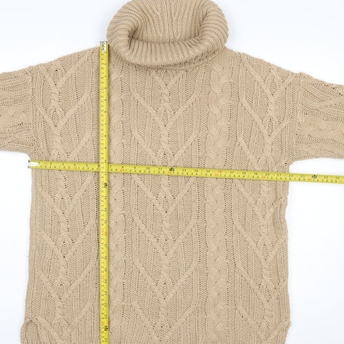 Cotton Traders Women Beige Size 14 Cable Roll Neck Jumper