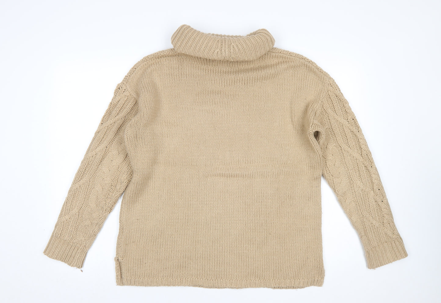 Cotton Traders Women Beige Size 14 Cable Roll Neck Jumper