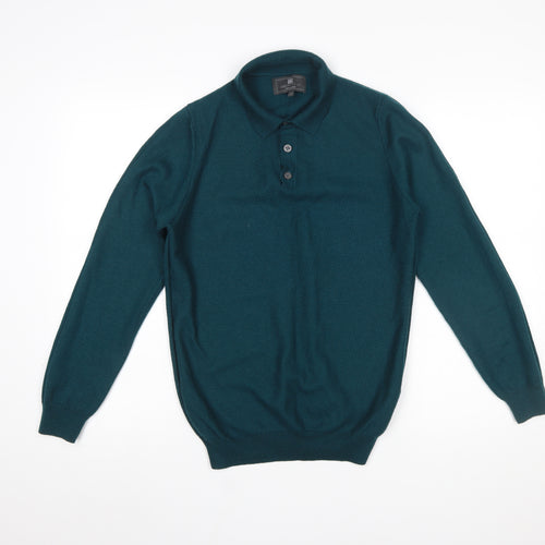 Marks and Spencer Men’s Green Merino Blend Henley Jumper Small