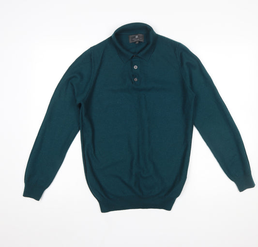 Marks and Spencer Men’s Green Merino Blend Henley Jumper Small