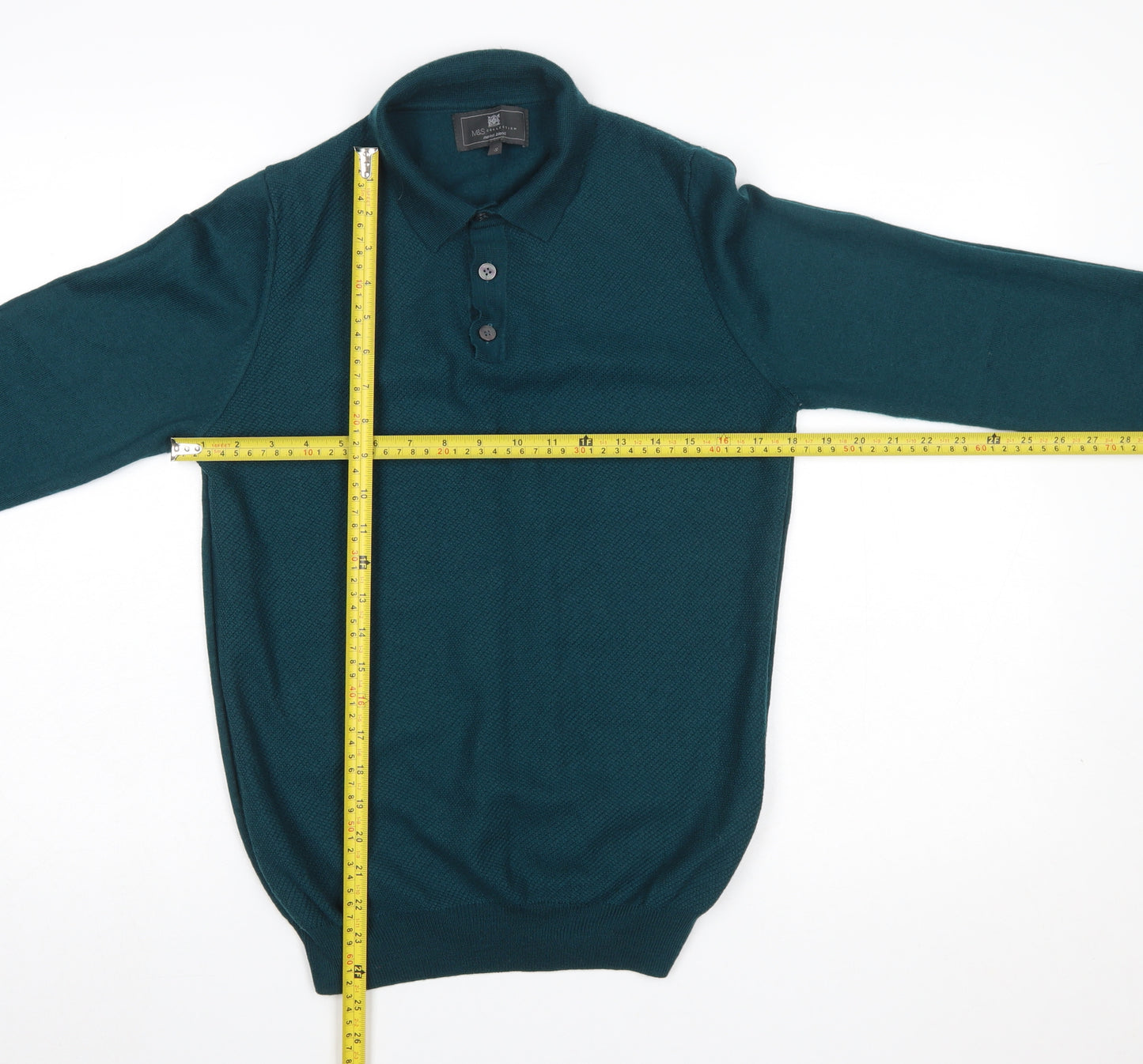 Marks and Spencer Men’s Green Merino Blend Henley Jumper Small