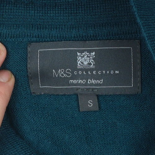 Marks and Spencer Men’s Green Merino Blend Henley Jumper Small