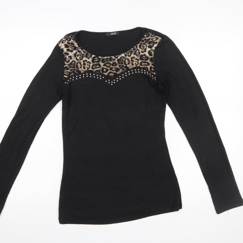 Quiz Women’s Black Leopard Print Beaded Long Sleeve Top Size S