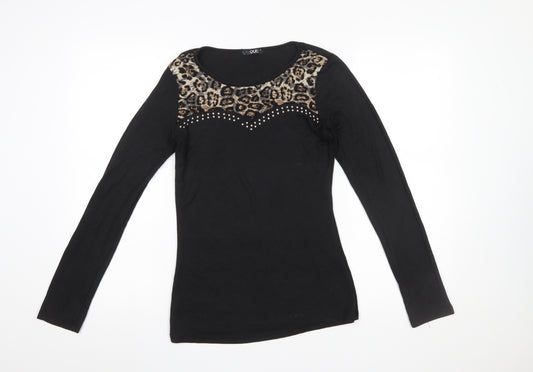 Quiz Women’s Black Leopard Print Beaded Long Sleeve Top Size S