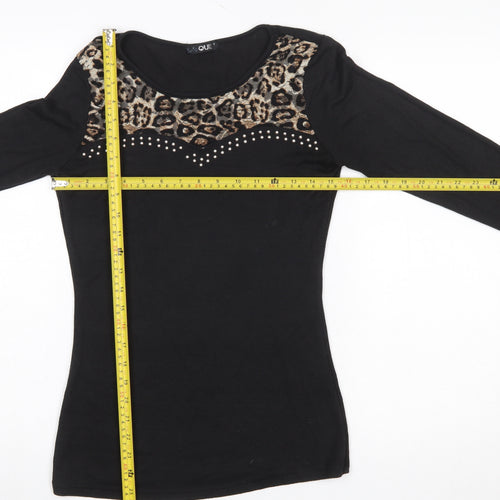 Quiz Women’s Black Leopard Print Beaded Long Sleeve Top Size S