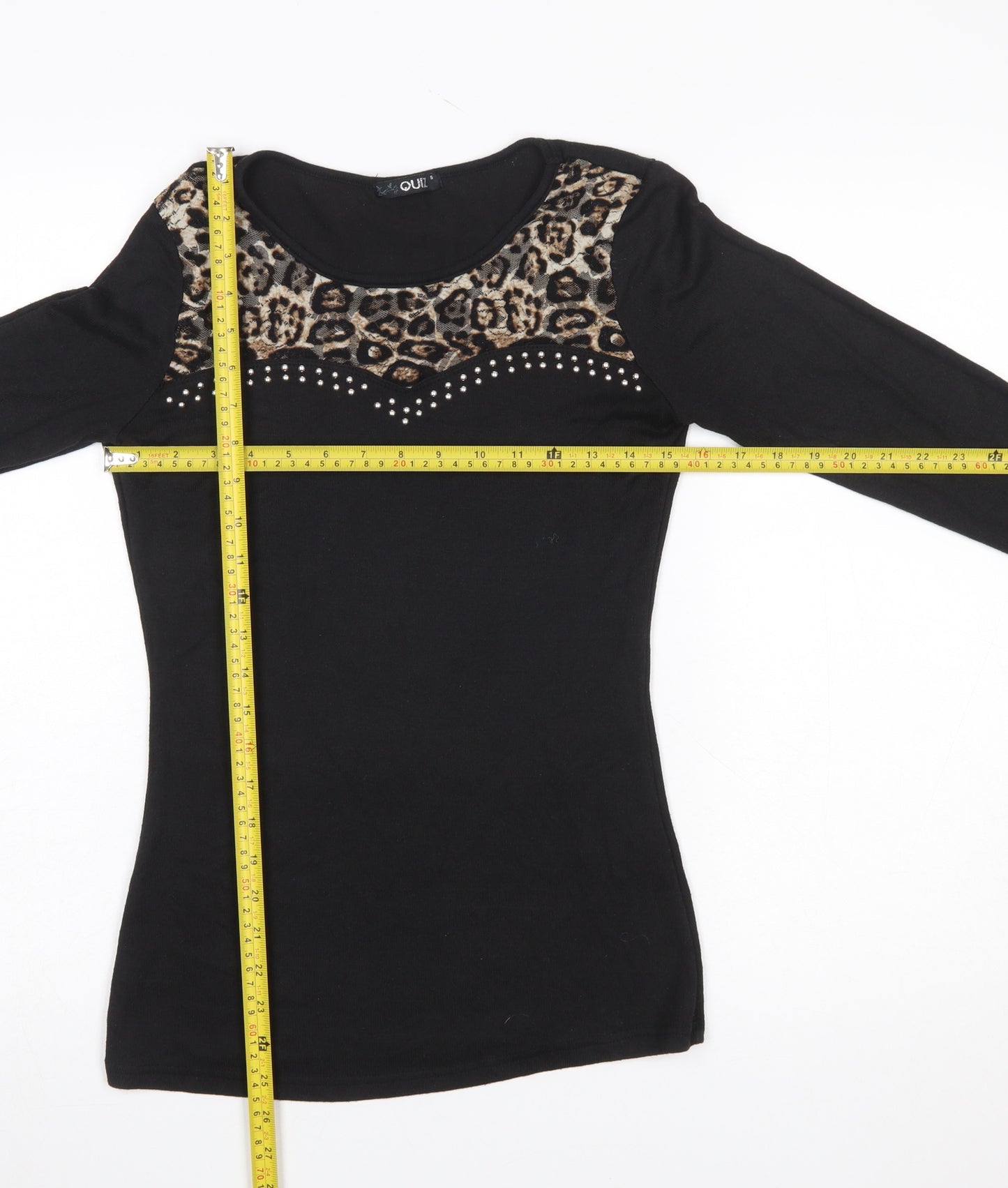 Quiz Women’s Black Leopard Print Beaded Long Sleeve Top Size S
