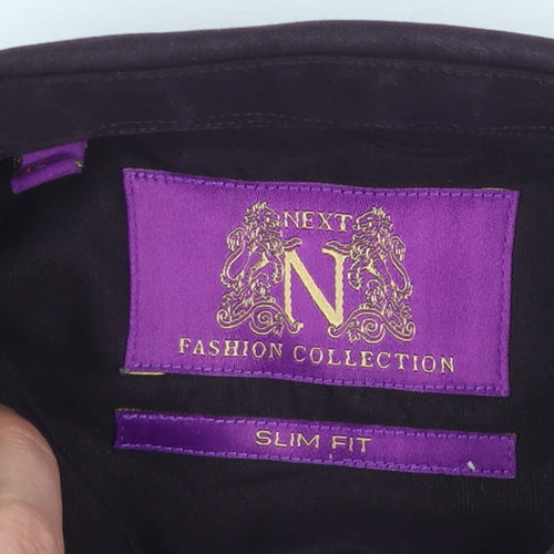 Next Men's Purple Slim Fit Long Sleeve Cotton Shirt 15.5in