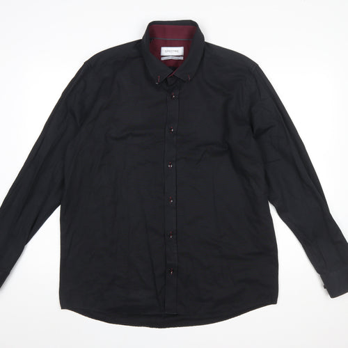 Spectre Men's Black Button-Down Long Sleeve Cotton Shirt 2XL