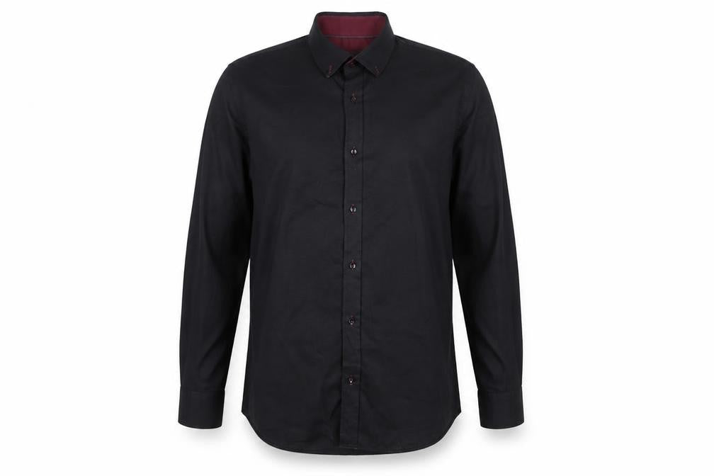 Front view of Spectre Men's Black Button-Down Long Sleeve Cotton Shirt 2XL