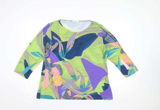 David Nieper Women's Multicoloured Floral Jersey Top UK 20 3/4 Sleeve