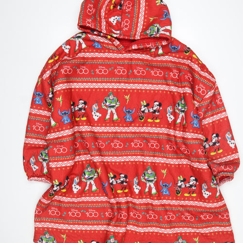 Disney Women Red Fleece Hooded Robe One Size Graphic Print Nightwear