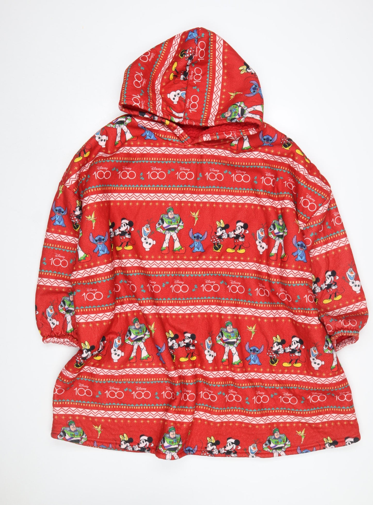 Disney Women Red Fleece Hooded Robe One Size Graphic Print Nightwear