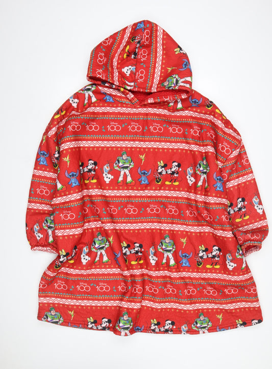 Disney Women Red Fleece Hooded Robe One Size Graphic Print Nightwear