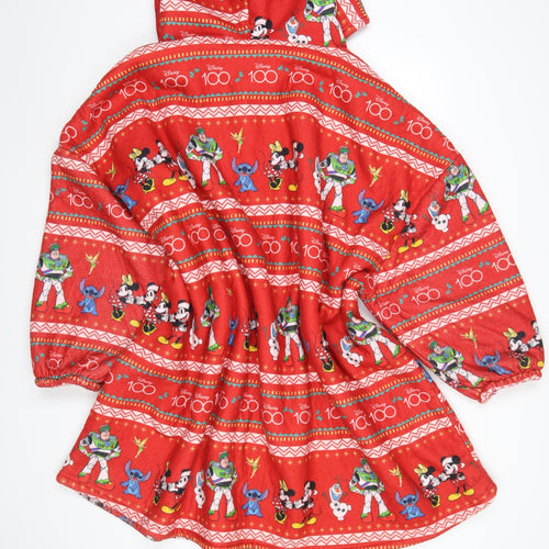 Disney Women Red Fleece Hooded Robe One Size Graphic Print Nightwear