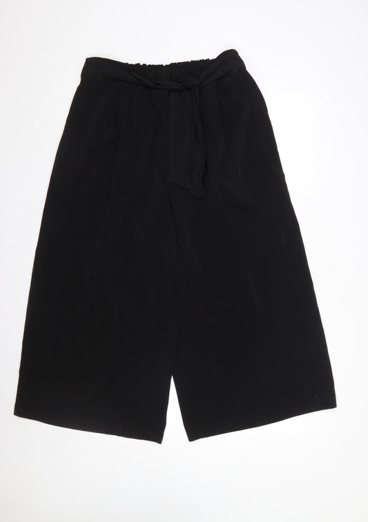 New Look Women Black Wide-Leg Cropped Trousers Size 16 High Waist
