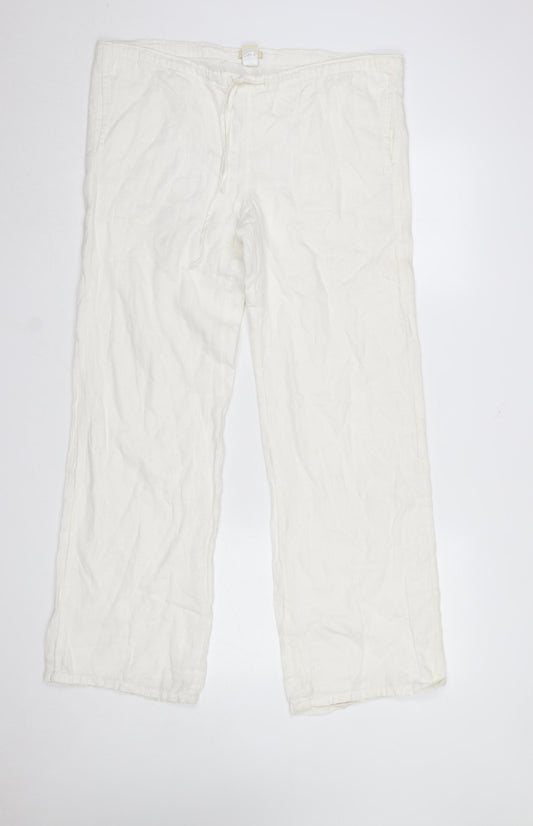GAP Women’s White Linen Drawstring Trousers Size M Relaxed Fit