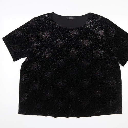 Bm Womens Black Glitter Velvet Short Sleeve T-Shirt XL