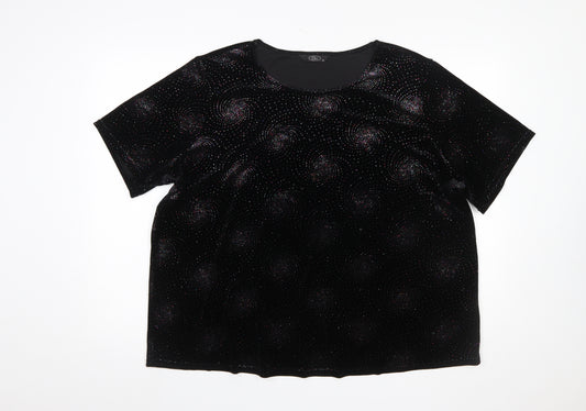 Bm Womens Black Glitter Velvet Short Sleeve T-Shirt XL