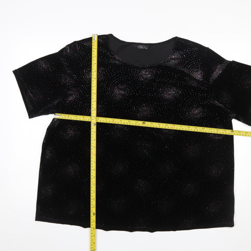 Bm Womens Black Glitter Velvet Short Sleeve T-Shirt XL