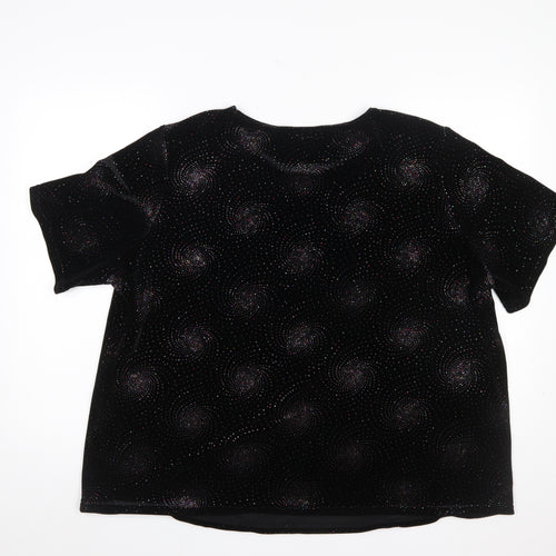 Bm Womens Black Glitter Velvet Short Sleeve T-Shirt XL