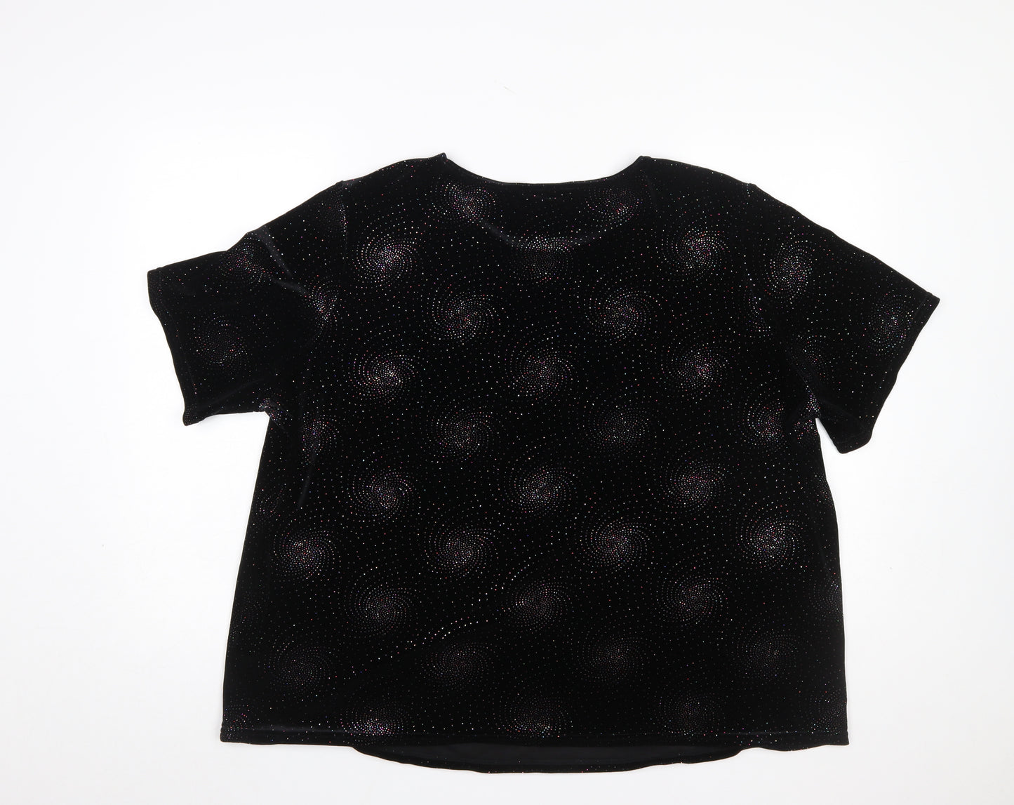 Bm Womens Black Glitter Velvet Short Sleeve T-Shirt XL