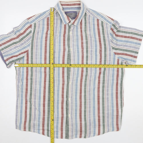 Marks and Spencer Men's Multicoloured Striped Cotton Short Sleeve Shirt Size L