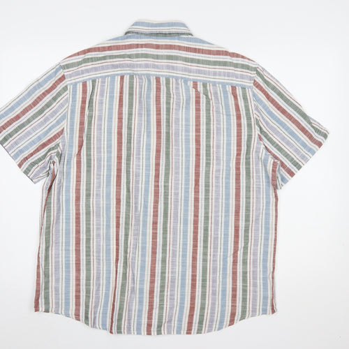 Marks and Spencer Men's Multicoloured Striped Cotton Short Sleeve Shirt Size L