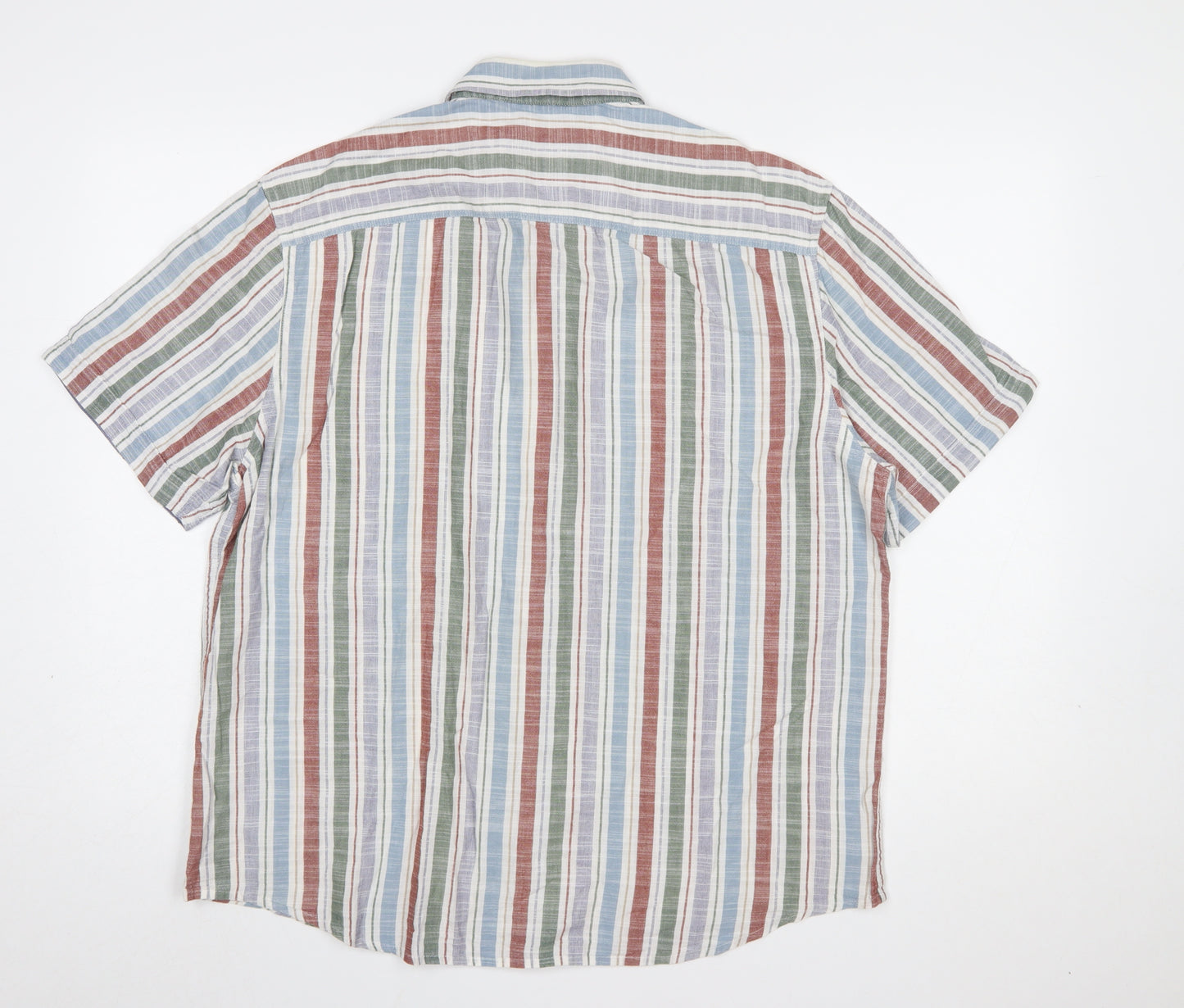 Marks and Spencer Men's Multicoloured Striped Cotton Short Sleeve Shirt Size L