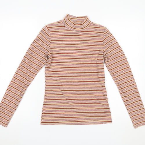 Next Women's Multicoloured Striped Roll Neck Long Sleeve Jersey Top Size 6