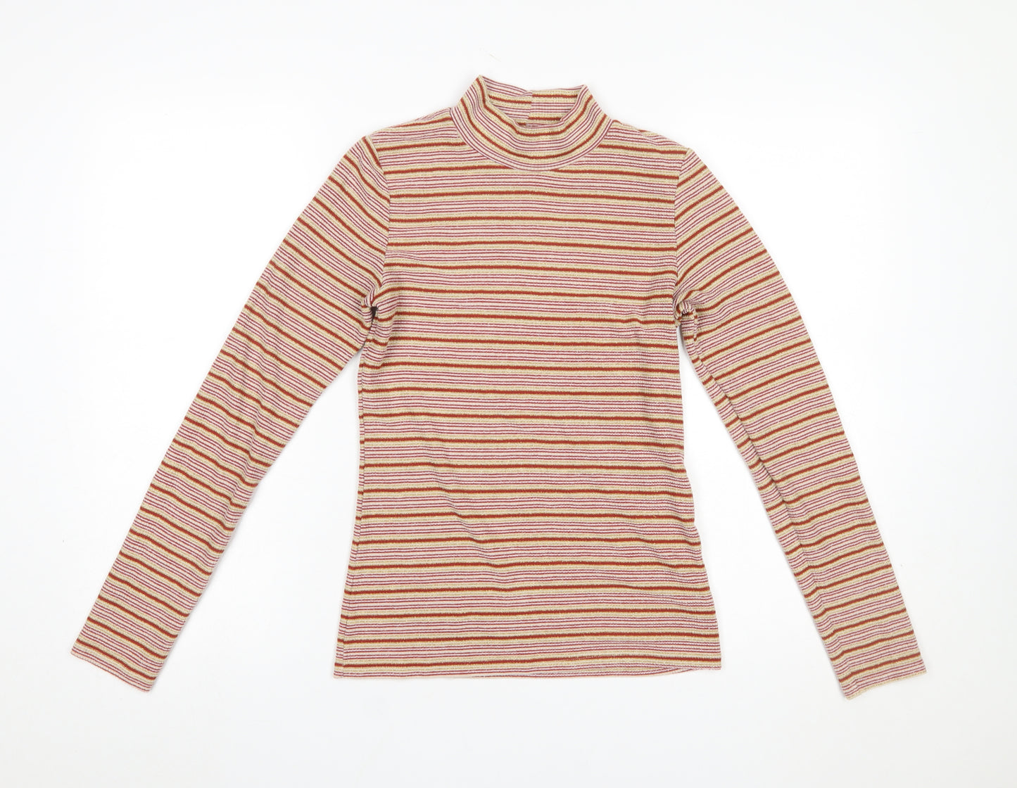 Next Women's Multicoloured Striped Roll Neck Long Sleeve Jersey Top Size 6