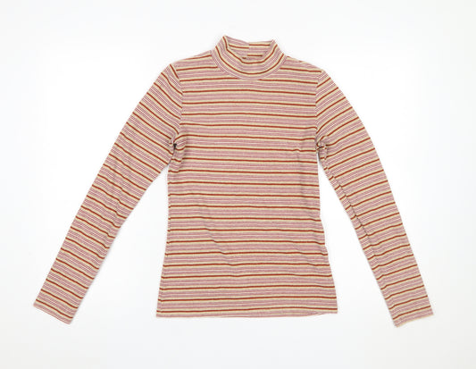 Next Women's Multicoloured Striped Roll Neck Long Sleeve Jersey Top Size 6