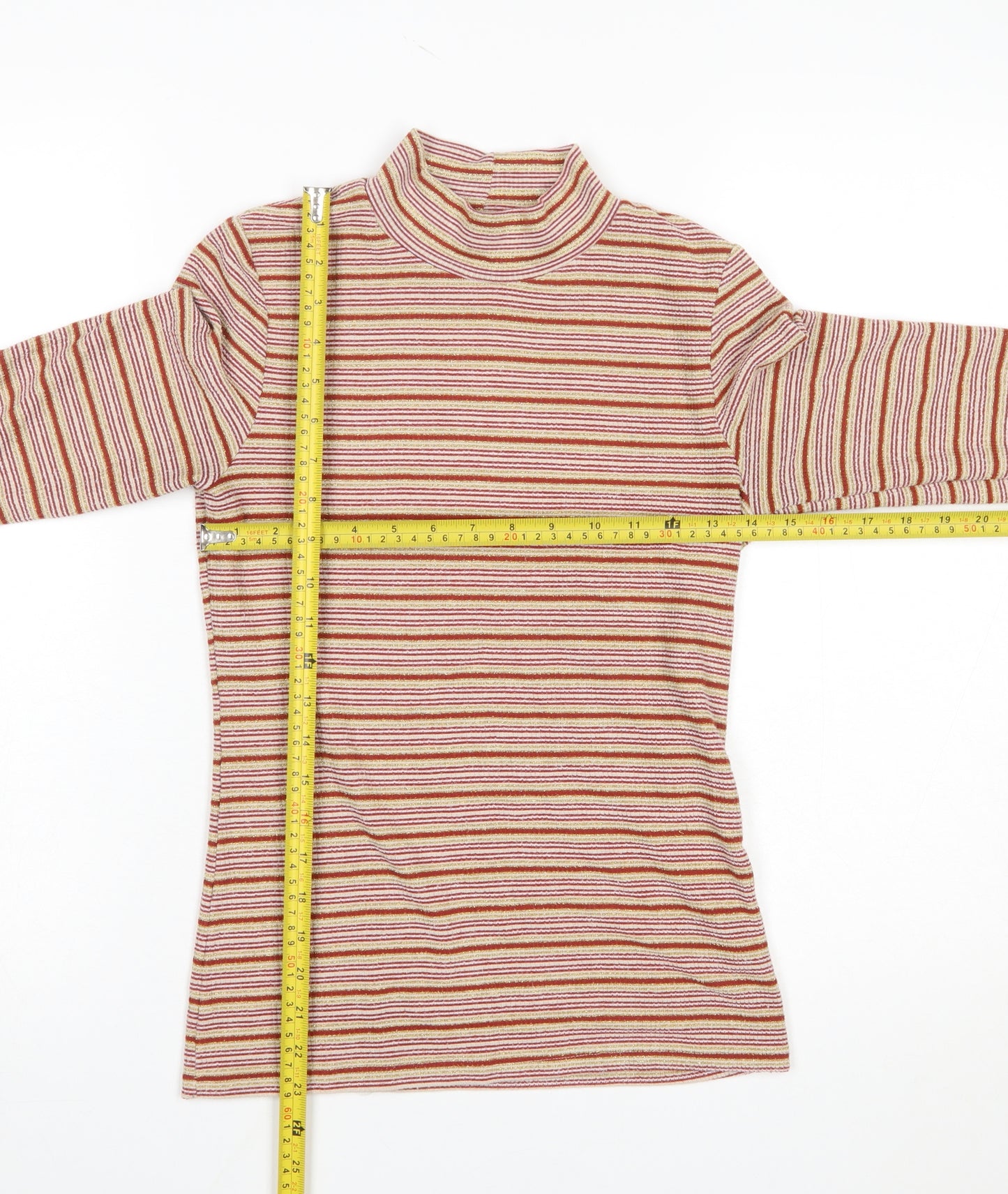 Next Women's Multicoloured Striped Roll Neck Long Sleeve Jersey Top Size 6