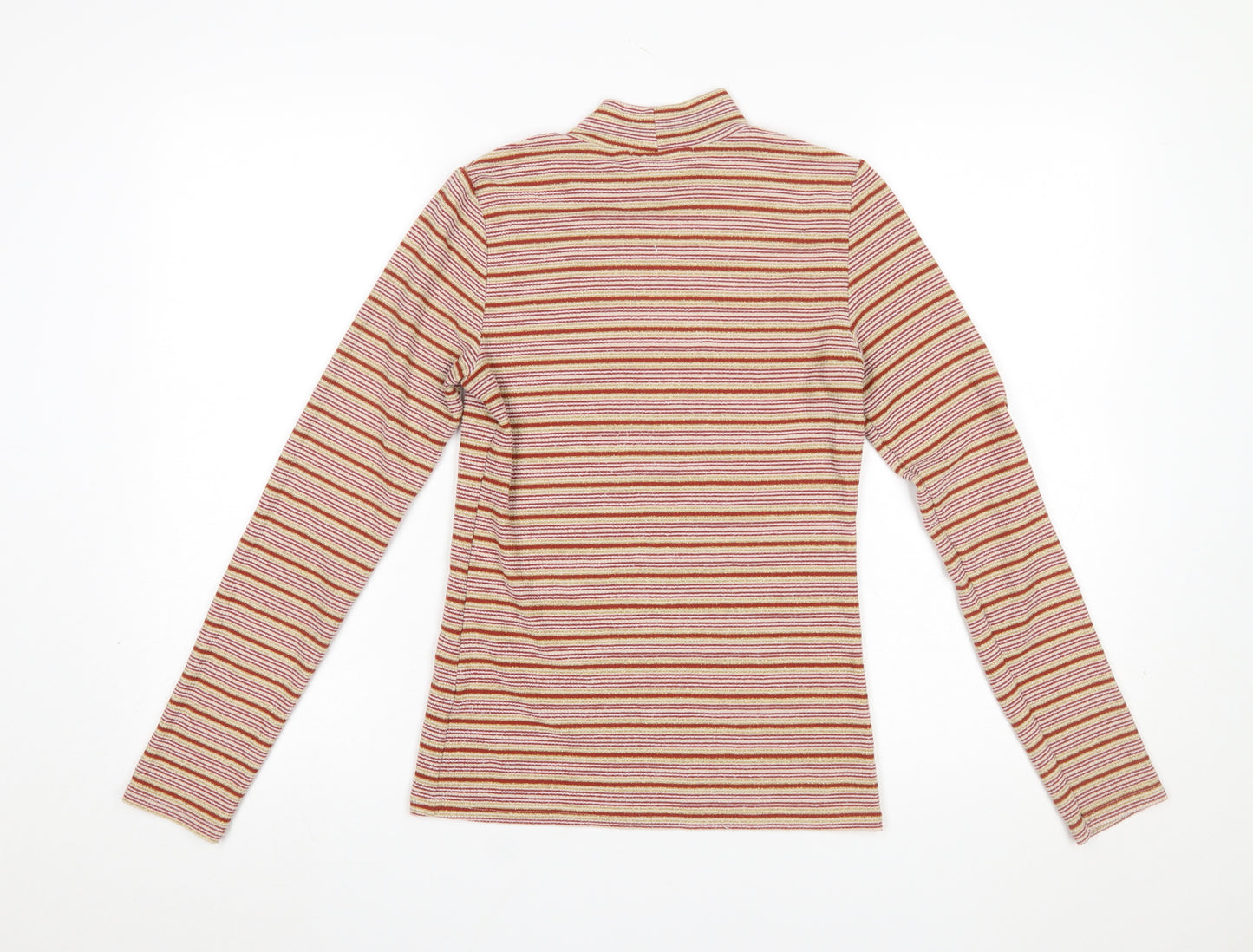 Next Women's Multicoloured Striped Roll Neck Long Sleeve Jersey Top Size 6