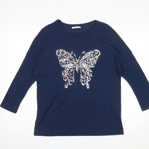 Tu Women’s Blue Sequin Butterfly Pullover Jumper Size 12