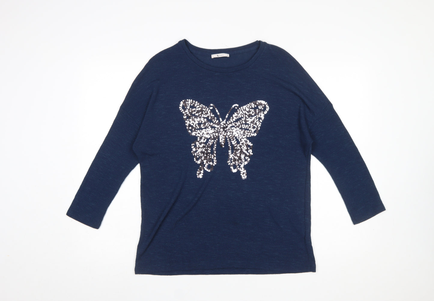 Tu Women’s Blue Sequin Butterfly Pullover Jumper Size 12