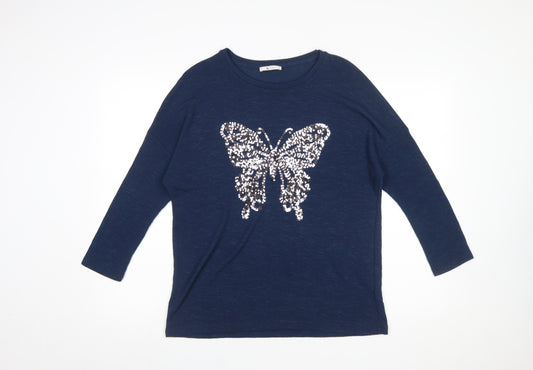 Tu Women’s Blue Sequin Butterfly Pullover Jumper Size 12