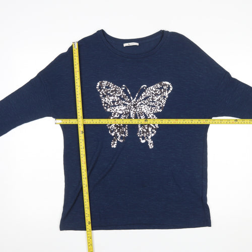 Tu Women’s Blue Sequin Butterfly Pullover Jumper Size 12