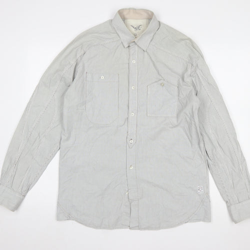 FCUK Mens Grey Striped Cotton Long Sleeve Button-Up Shirt M