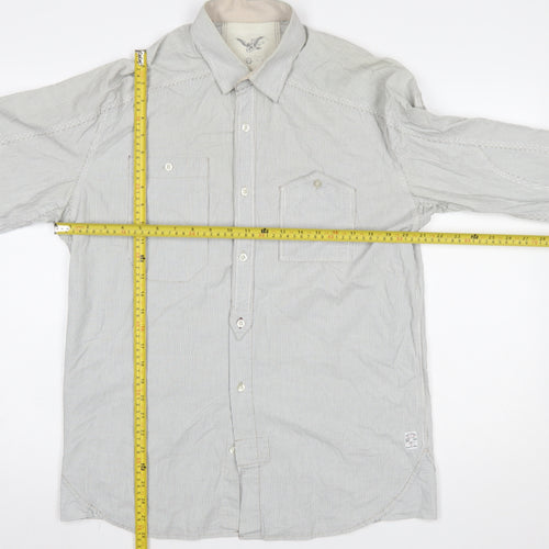 FCUK Mens Grey Striped Cotton Long Sleeve Button-Up Shirt M