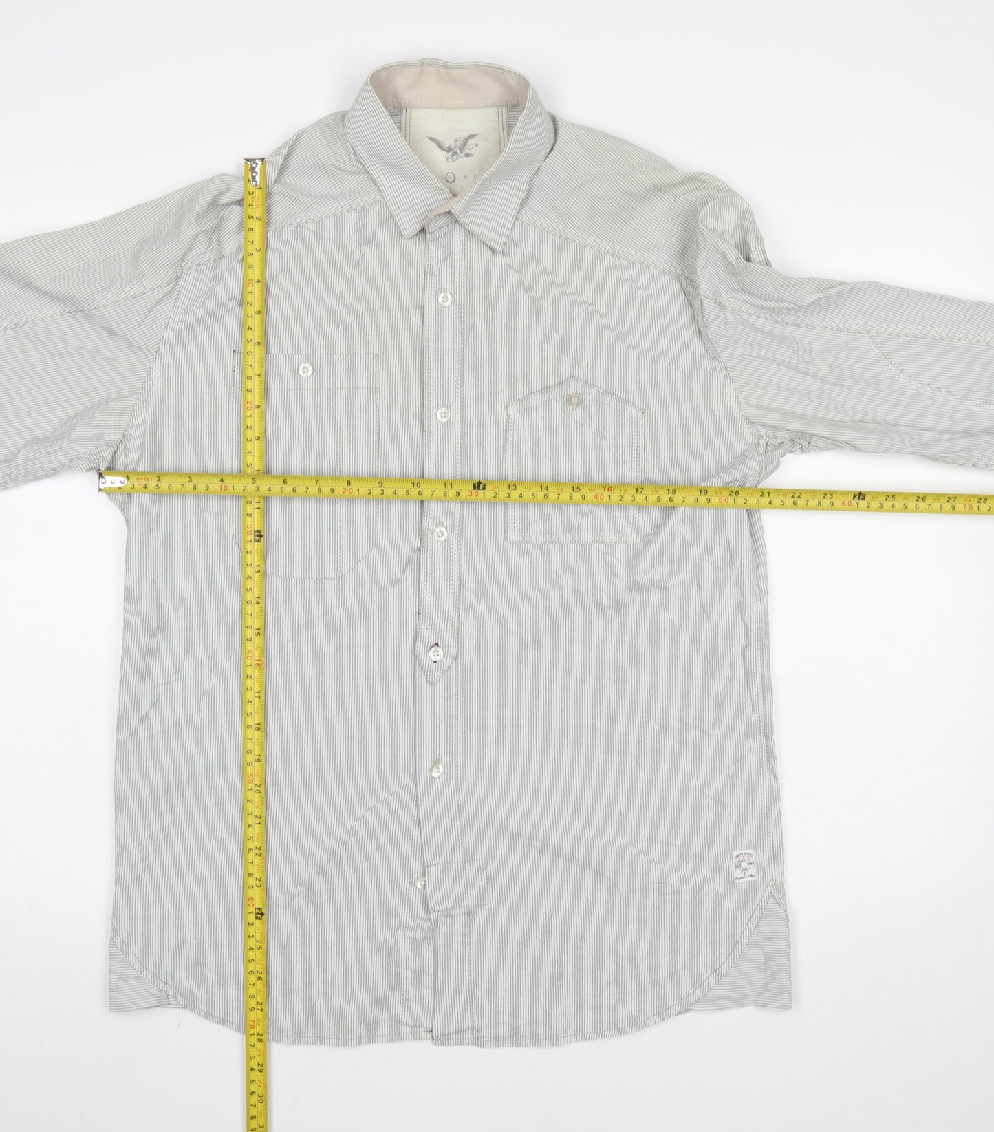 FCUK Mens Grey Striped Cotton Long Sleeve Button-Up Shirt M