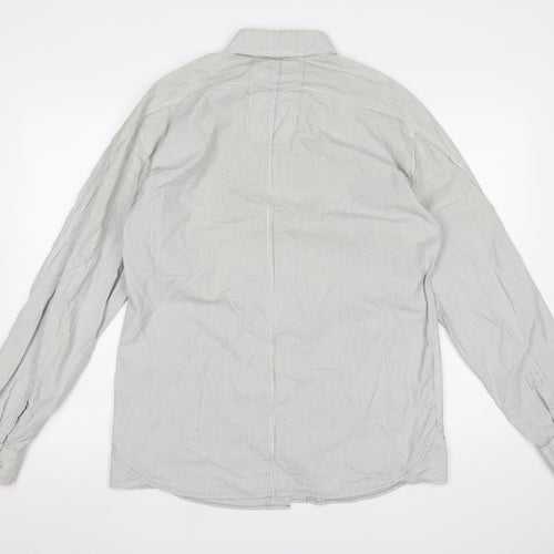 FCUK Mens Grey Striped Cotton Long Sleeve Button-Up Shirt M