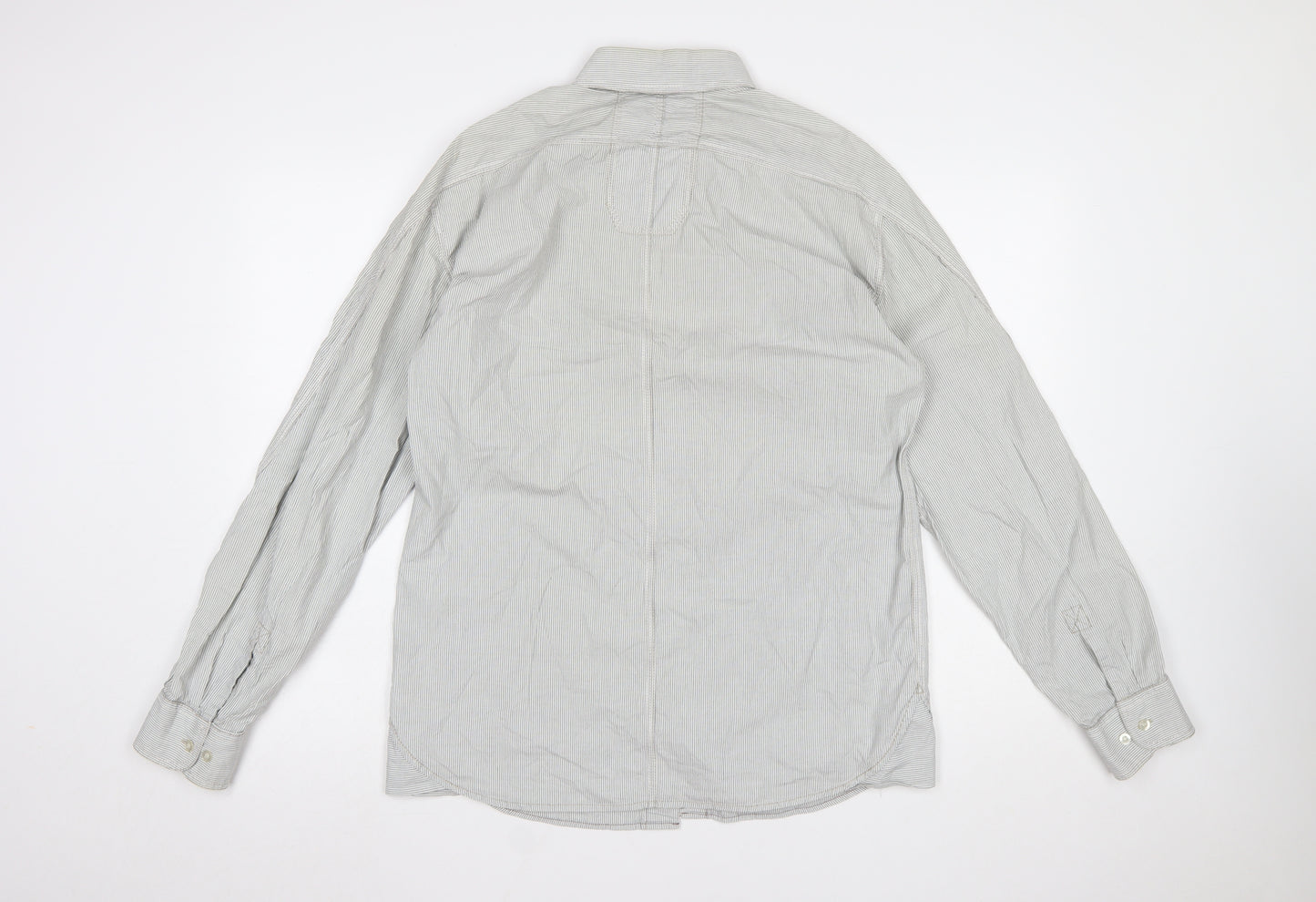 FCUK Mens Grey Striped Cotton Long Sleeve Button-Up Shirt M