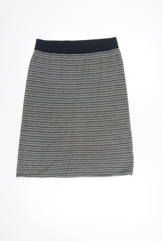 White Stuff Women's Blue Striped A-Line Knit Skirt Size 10