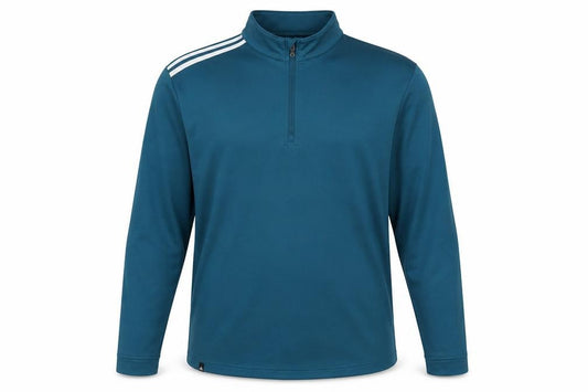 Front view of Adidas Men Blue 1/4 Zip Sports Sweatshirt, size M, Long Sleeve