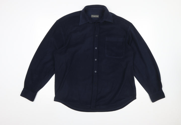 Hawkshead Men's Blue Fleece Button-Up Long Sleeve Shirt M