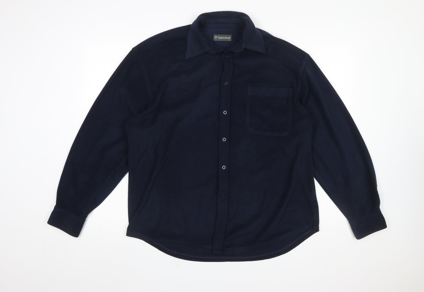 Hawkshead Men's Blue Fleece Button-Up Long Sleeve Shirt M