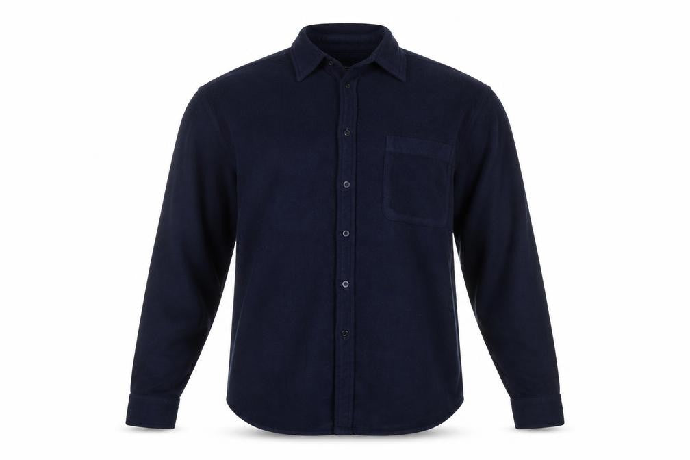 Front view of Hawkshead Men's Blue Fleece Button-Up Long Sleeve Shirt M
